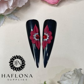 Set 8Pcs 3D Christmas Flowers Nails Charms With Rhinestone Gems Handmade by Acrylic Powder Design For Long Nail L,XL,XXL Noel Flower Nail Art Floral Salon Decor Women Girls (Red -8Pcs)