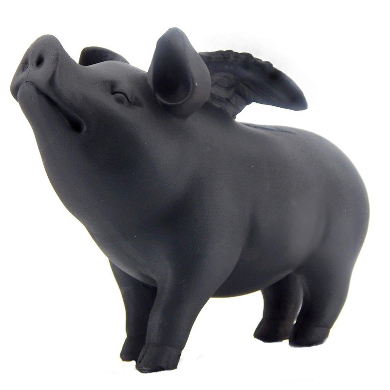 Bellaa 26096 Whimsical Flying Pig Statue Angel Hog Heaven Farmhouse