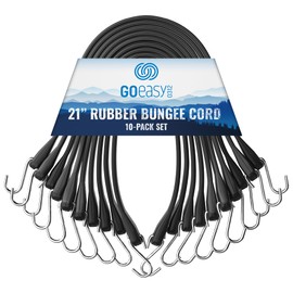 GOEASY0312 Rubber Bungee Cords with Hooks Heavy Duty 21" - for Outdoor Extreme Weather, Over 180 LBS Load & Max Stretch 1.8X, 100% EPDM Bungee Straps with S Hooks, 10 Pack for Cargo, Tarps, Trucks