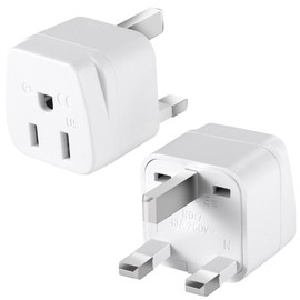 2 Pack US to UK Travel Plug Adapter, Type G, 3 Pin Grounded Wall Outlet Power Adapter for Scotland, British London, England, Hong Kong, Ireland and More (White)