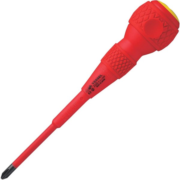 VESSEL Ball Grip, Insulated Screwdriver + 2 x 100, Electrical Shock Prevention, VDE Standard Certified, 200