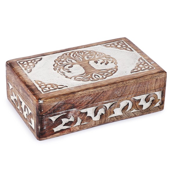Ajuny Wooden Hand Carved Decorative Box With Celtic Tree Of