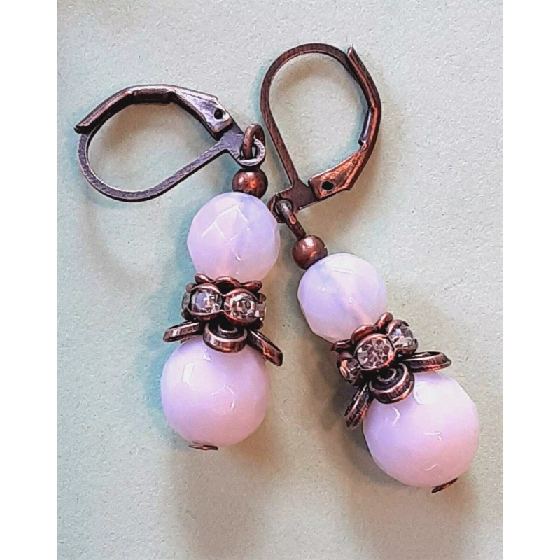 handcrafted by BeJay double PINK OPALITE & AB Rhinestone roundel