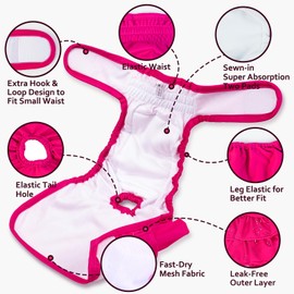 Dono Reusable Dog Nappies Female for Season, 4 Pcs, Dog Heat Pants, Period Pants for Dogs, Super Absorbent Puppy Pants for Girl, Incontinence, Training, Traveling, XS, S, M, L, XL