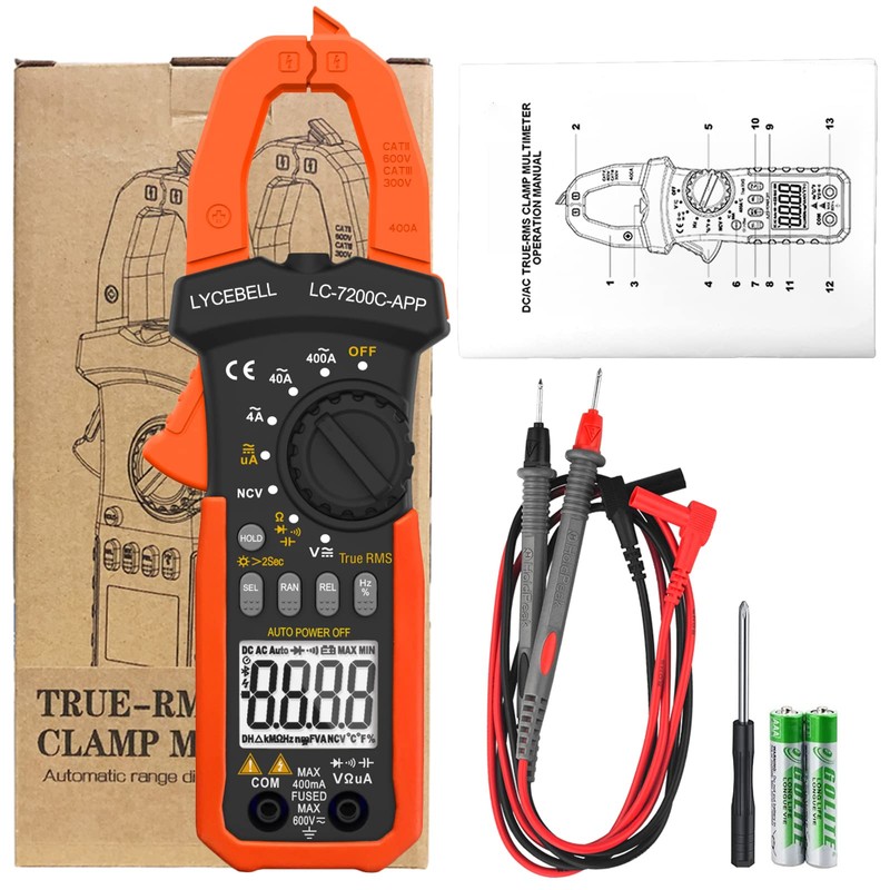 LYCEBELL Digital Clamp Meter, LC-7200C-APP True RMS Auto Range Professional