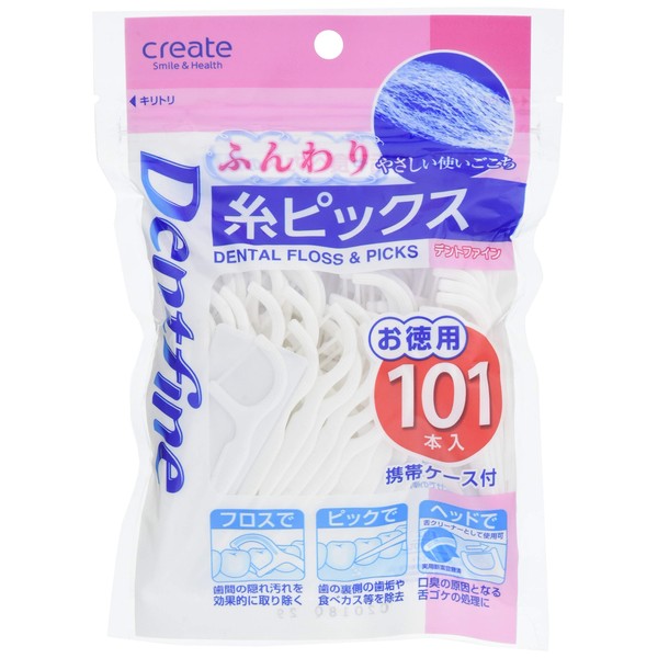 Create Dental Floss Thread Picks Dent Fine Fluffy Type with Mobile Case Pack of 101 5.2 x 7.1 inches (131 x 22 x 180 mm)