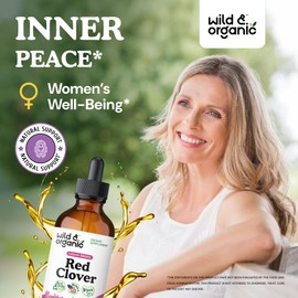 Wild & Organic Red Clover Tincture 600 mg - Liquid Red Clover Supplements for Women - 2-Month Supply - Trifolium Pratense Herb - Vegan, Sugar & Alcohol-Free Extract Drops - 4 fl oz
