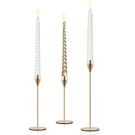 Juego de 3 Portavelas de Oro para Velas Cónicas, Metal Clásico, Latón, Moderno, Alto, para Pilar, Portavelas, Decorativas, Centro de Mesa, Boda, Fiesta, Comedor