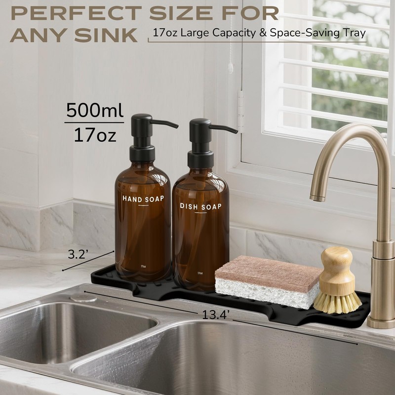 KLL 2-Pack Glass Soap Dispenser Set with Tray - 17oz