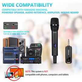 ZERFUN Rechargeable Wireless Microphone, Pro Handheld Cordless Mics System Dynamic with Echo Treble BASS VOL Control for Karaoke Singing Church Party, 1/4'' Output, D240, Black