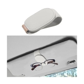 KHGUZ Car Sunglass Holder, Magnetic Leather Vehicle Sun Visor Eyeglass Hanger Clip, Automotive Interior Sunglass Ticket Card Organizer Mount Accessories, Universal for Most Cars (White)