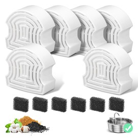 6 Packs Cat Water Fountain Filters for 4L/135OZ Stainless Steel Pet Fountain, Multi-Filtration System Activated Carbon Replacement Filter and Sponges for Automatic Dog Dispenser Drinking Bowl