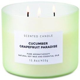 Cucumber Grapefruit Paradise 3 Wick Candle for Home Scented - 15.8 Oz Refreshing Summer Scented Candles - Large Aromatherapy Candles for Men & Women, Highly Scented Natural Soy Candles Clean Burn