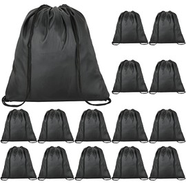 ASelected 15PCS Black Drawstring Bags, 41x40CM Drawstring Gym Sack Bag, Draw String Bag for Sports School Travel Drawstring Backpack for Children and Adults