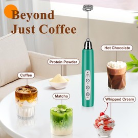 Colarlemo Milk Frother Handheld Rechargeable, Frother Wand Drink Mixer Electric Whisk for Coffee, Detachable With 3 Stainless Whisks, Hand Mixer for Lattes, Cappuccino, Matcha, Egg, No Stand, Green