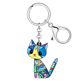 BONSNY - Llaveros de acrílico para mujer, diseño de gato, para bolso de coche, anillos, colgante de regalo para niña, Cielo, 67mm x 40mm