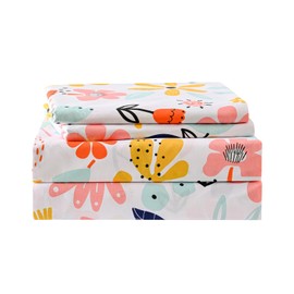 Yibeizi Floral Sheet Set for Girls Twin, Kids Cute Print Bedsheets Microfiber Deep Pocket Flower Patterned Bed Sheet & Pillowcase Sets 3 Pieces