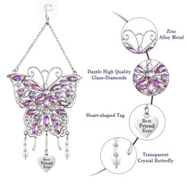Johiux Friends Birthday Gift, Friends Butterfly Suncatcher Wind Chime, Best Friend Charm Window Decoration, Sparkling Rhinestone Butterfly, for Friends.