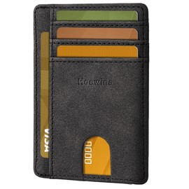 Hoewina Slim Wallet for Men, Credit Card Holder Wallet, Minimalist Design - RFID Blocking Front Pocket Leather Thin Wallet for Men and Women(Mist Black)