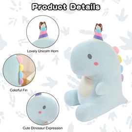SQEQE Dinosaur Plush Toy Kawaii Dino Stuffed Animals Soft Fluffy Plush Doll Birthday Gifts for Girls Boys Kidult(Blue, 13.8 Inch)