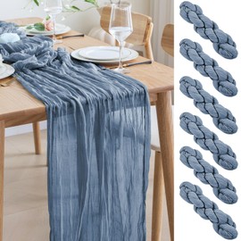 Asee'm 6 x Table Runner Cheese Cloth 300 x 90 cm Dusty Blue Boho Transparent Runner Table Wedding Gauze Fabric Rustic Cheese Cloth for Bridal Shower Party
