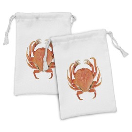 Ambesonne Crabs Fabric Pouch Set of 2, Sea Animals Theme a Cooked Dungeness Crab National Marks Digital Image Print, Small Drawstring Bag for Toiletries Masks and Favors, 9" x 6", Orange White