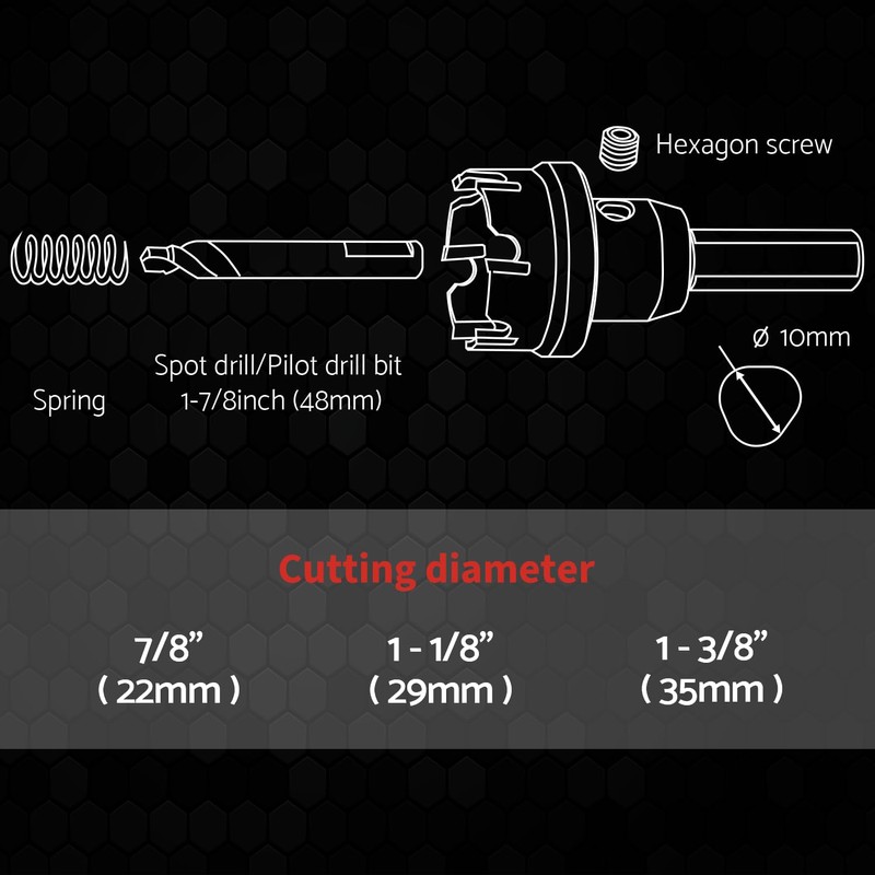 Carbide Hole Cutter 7/8, 1-1/8, 1-3/8”, Heavy Duty Carbide Tipped