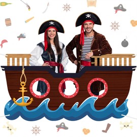 HunnmingRe Pirate Party Decoration Large Pirate Theme Photo Backdrop Fabric Ship Wheel Photo Background for Nautical Party Favor Golf Cart Supplies(Boat)