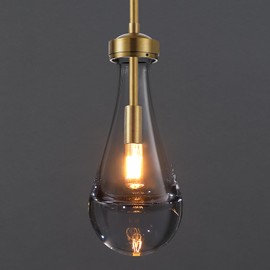 Untrammelife Gold Pendant Light Hand-Blown Solid Glass Pendant Light Fixture Teardrop Ceiling Hanging Light in Brushed Brass Finished for Kitchen Island Dining Room, T8 Bulb Included