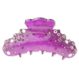 Ladies Small Crystal Diamante Rhinestone Hair Claw Clamp Clip Scalloped (Purple)
