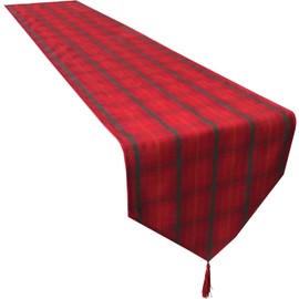 Celebright Christmas Tasselled Table Runner - 13 x 96 inches (33 x 244 cm) - Ideal Xmas Dinner Table Decorative Settings - Scottish Tartan - Red, Green & Metallic Gold
