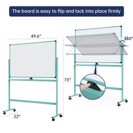 Large Dry-Erase Rolling Magnetic Whiteboard - 48 x 32 Inches Dry Erase Board with Stand Height Adjust Double Sides Mobile White Board Easel on Wheels with 25 Sheets Paper Pad Office, Home & Classroom