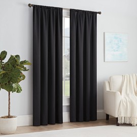 ECLIPSE Solid Thermapanel Modern Room Darkening Rod Pocket Window Curtain for Bedroom (1 Panel), 54 in x 84 in, Black