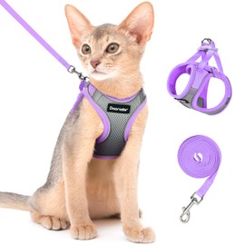 Dooradar Cat Harness and Leash Set, Escape Proof Lightweight Kitten Harness, Soft Breathable Reflective Vest for Outdoor Walking Traveling, Adjustable for Medium Cats, Grey & Purple, M