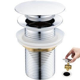 kelleria Drain Fitting without Overflow, Pop-Up Valve Drain Set, Universal 1 1/4 Inch for Washbasins and Washbasins, Without Overflow Drain Valve, Includes 3 Seals, Chrome, Brass