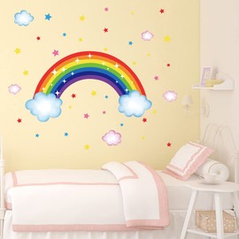 Runtoo Wall Sticker Rainbow Children's Room Wall Sticker Boho Large Stars Pastel Wall Sticker Living Room Baby Room Girls Boys Wall Decoration