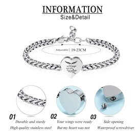 zeqingjw Heart Cremation Bracelet Lava Stone Urn Bracelet for Ashes for Women Men Stainless Steel Adjustable Keepsake Cremation Memorial Ash Jewelry (Silver)