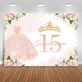 Mocsicka Quinceanera Birthday Backdrop for Girl Mis Quince Anos Birthday Party Decorations Blush Pink Floral 15th Birthday Photograpy Background Photo Studio Props (10x8ft)