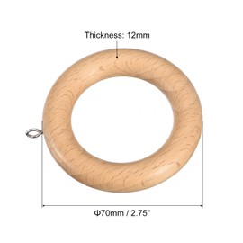 Sourcing Map 6Pcs Wooden Curtain Drapery Rings, 2.75 Inch Wood Ring Hook with Screw Eye for Curtain Rod