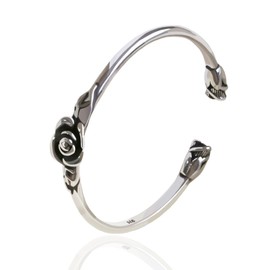 TIRHTYPLSU Vintage Rose Flower Cuff Bracelet Adjustable Open Bangle for Women Men Adult S925 Bracelet Jewelry Gift (rose bangle)