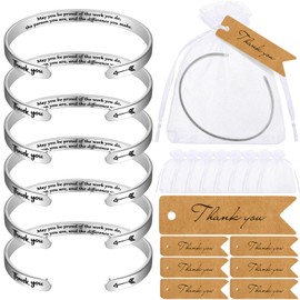 Inbagi 6 Set Thank You Gifts Inspirational Bracelets for Women Stainless Steel Adjustable Bracelets with Thank You Tag Organza Bag Team Appreciation Gifts for Employees(May You Be Proud)