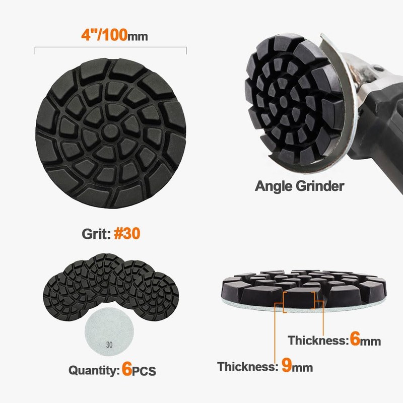 Diamond Concrete Polishing Pads - BRSCHNITT 6pcs 4 inch Grit#30