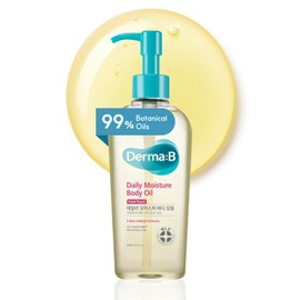 Derma B | Daily Moisture Body Oil | 99% Natural Argan & Sweet Almond Oil | Shower Oil for Dry Sensitive Skin | Light & Long-Lasting Hydration | Skin Body Care Oil with Peach Scent | 6.78 fl oz (200ml)