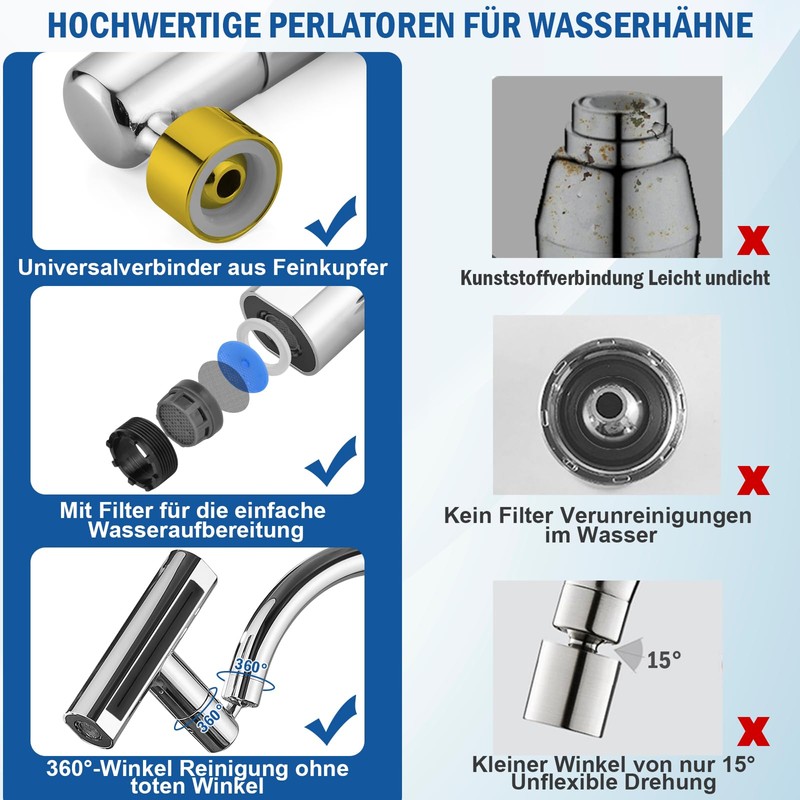 Tap Attachment Swivelling, Tap Extension, Aerators for Taps, Multifunctional 4