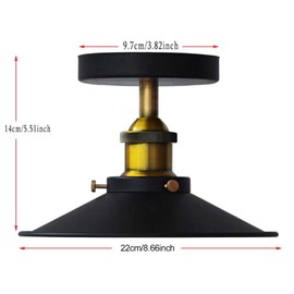 HTRUIYATY Umbrella Shaped Vintage Ceiling Light Industrial Metal Retro Copper Head Ceiling Lamp Loft Bar Café Decorative Lighting E27 Barn Light Fixtures (Black)