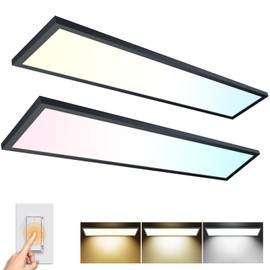 AIKVSXER 2PACK 1x4 LED Flat Panel Light Surface Mount Ceiling Light Black, 5500LM 50W TRIAC 10-100% Dimmable, 3000/4000/5000k Selectable 120V LED Light Fixture for Kitchen/Laundry/Garage
