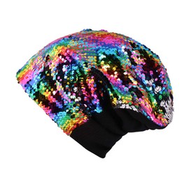 MINGSEECESS Women Sequin Beanie Hat Crochet Warmer Cap Skiing Snowboarding Winter Hats for Girls, Multicolor, One Size