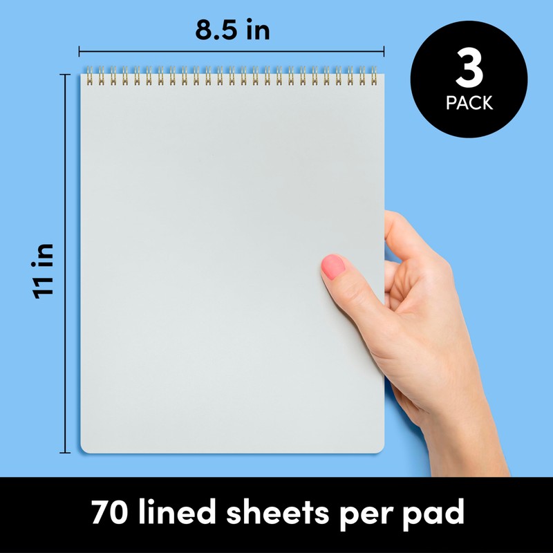 PAPERAGE Top Bound Spiral Notebook, 3 Pack, Lined Notepad, (Light