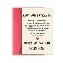 Asmallgf Happy 40th Birthday Card for Husband Boyfriend, Unique 40 Year Old Bday Gifts for Women, Anniversary Love Card, Romantic 40 Birthday Decorations for Lover