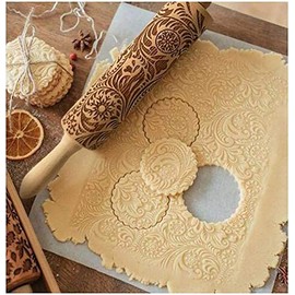 Embossed Rolling Pins for Christmas,3D Paisley Pattern Flower Snowflake rattan Wooden Roll Pin Laser Engraved Rolling Pin DIY Tool,Rolling Pin for Kids and Adults to Make Cookie Dough (38*5)